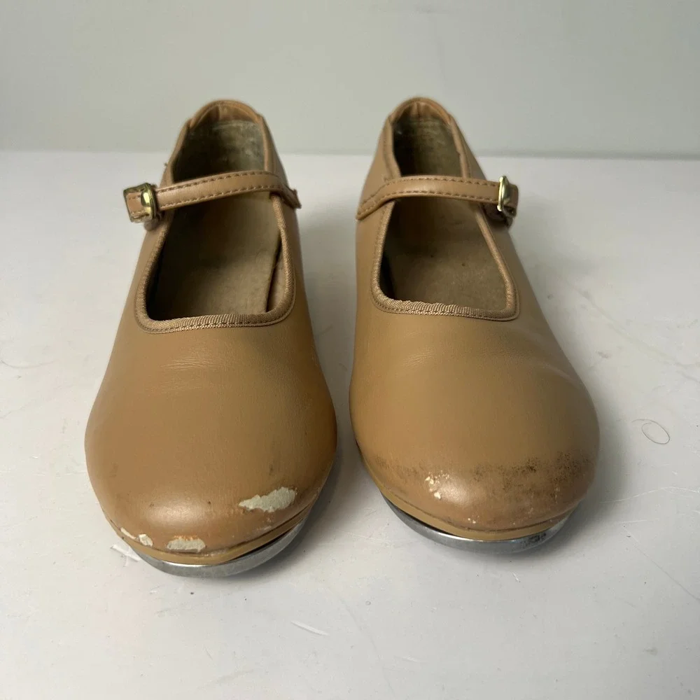 Capezio Tap Shoes Kids 2M Tan Mary Jane Buckle Strap T9415C Dance Performance